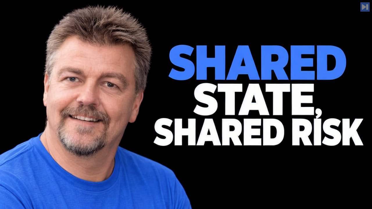 Dave Plummer against a black background beside the blue and white headline "SHARED STATE, SHARED RISK".