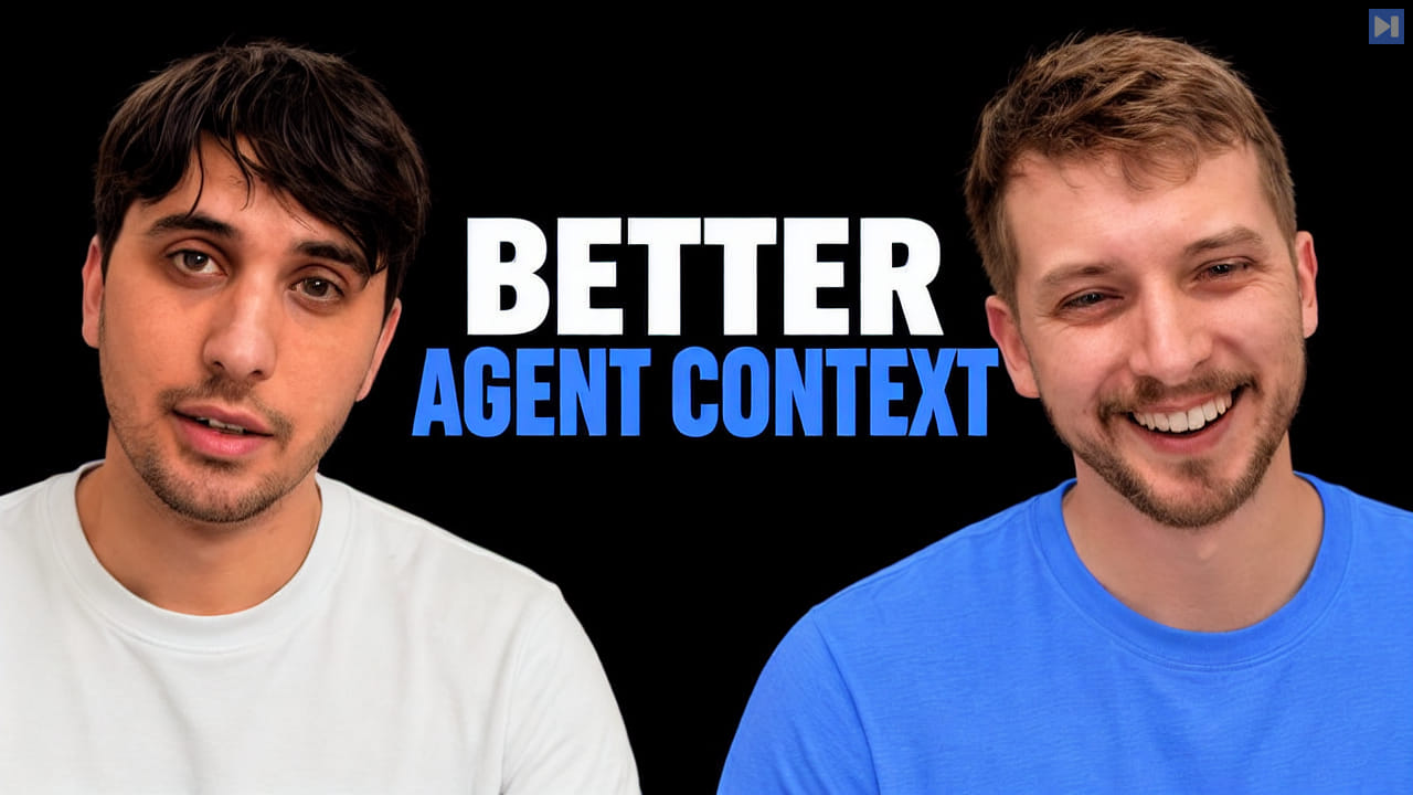 0xSero in an off-white top and Eric Provencher in a blue top flank the white and blue headline Better Agent Context on pure black.