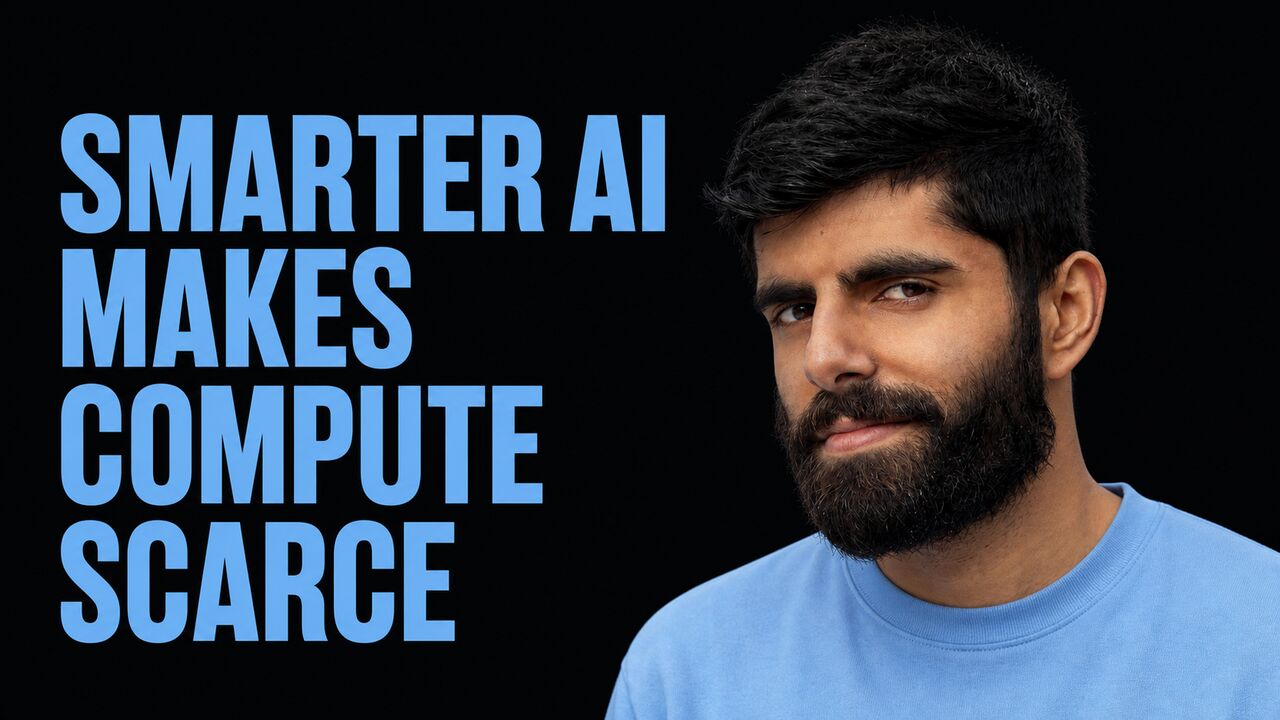 Portrait of Dwarkesh Patel beside the words Smarter AI Makes Compute Scarce