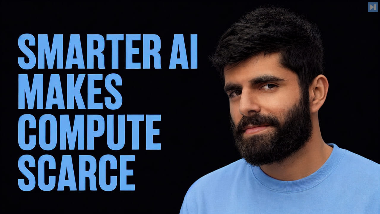 Portrait of Dwarkesh Patel beside the words Smarter AI Makes Compute Scarce