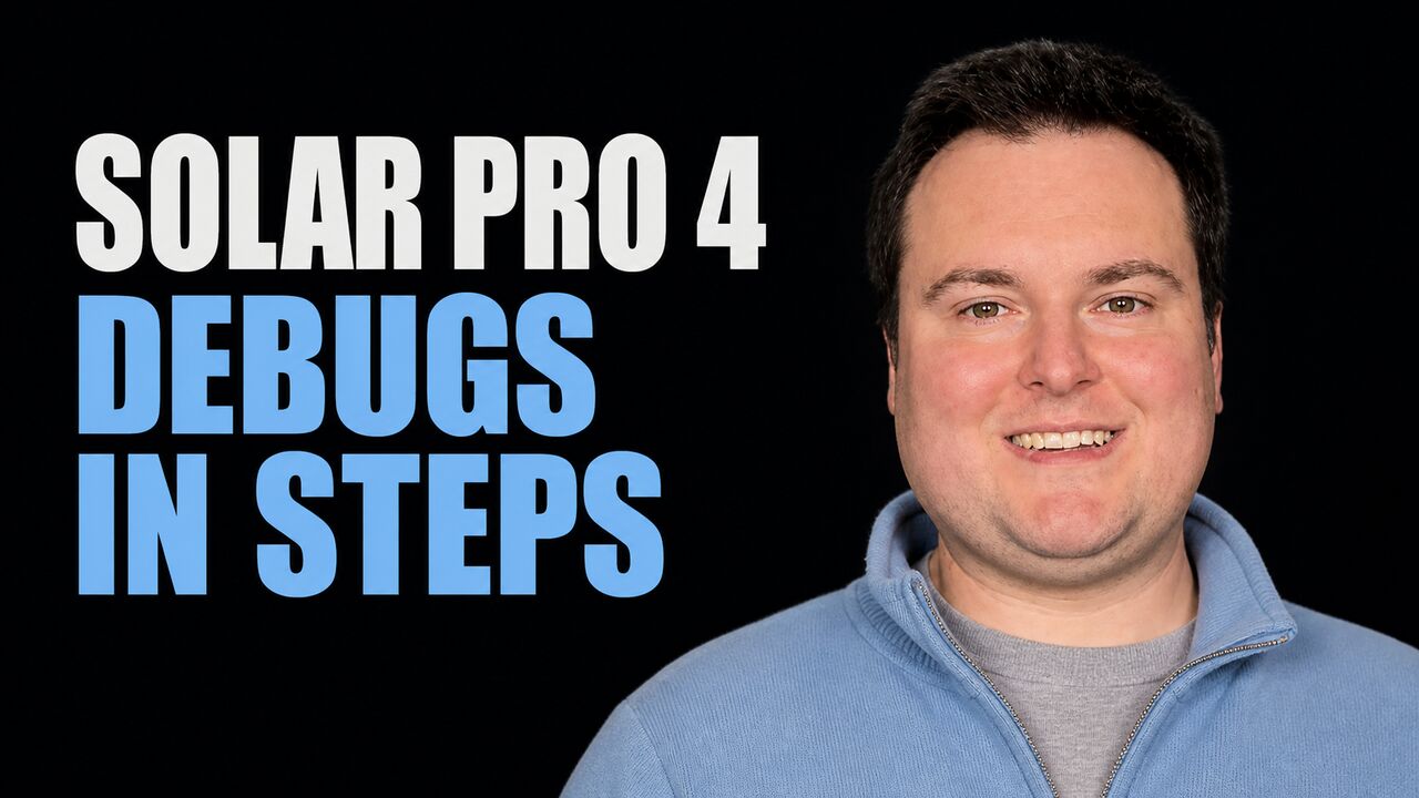 Portrait of Bijan Bowen beside the words Solar Pro 4 Debugs in Steps