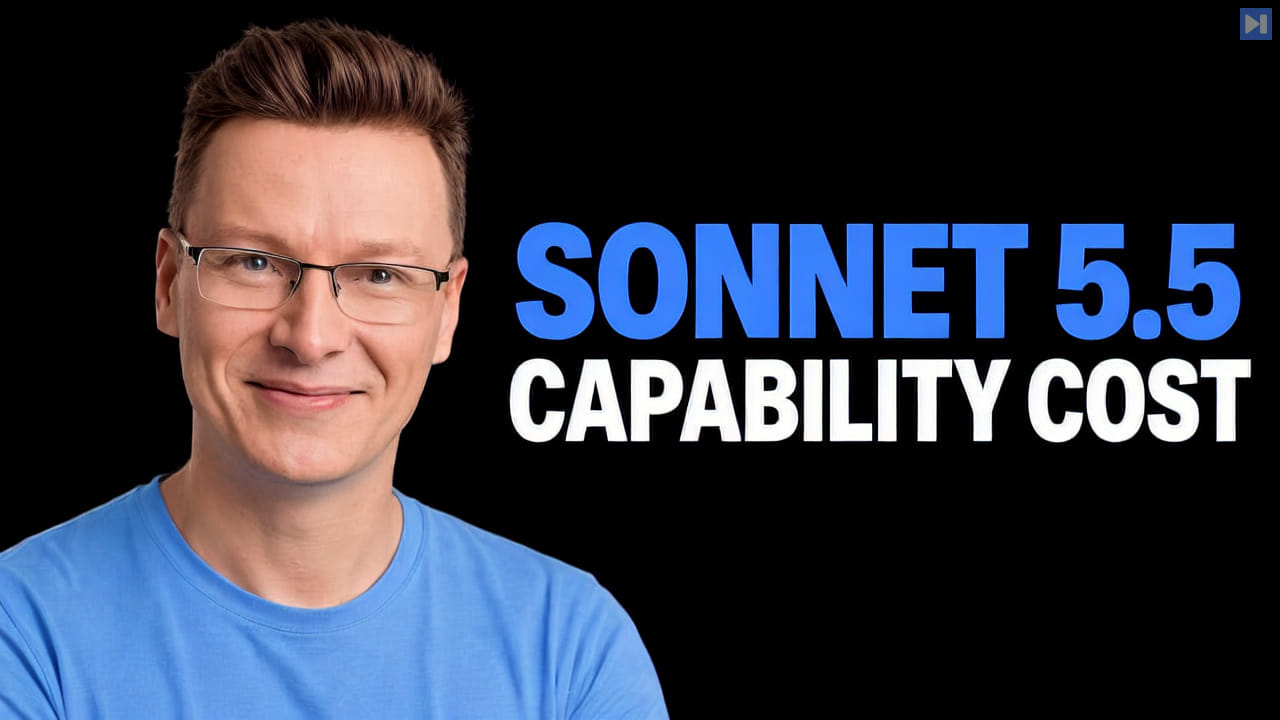 Karoly Zsolnai-Feher wearing glasses and a blue shirt beside the blue and white “SONNET 5.5 CAPABILITY COST” headline on black.