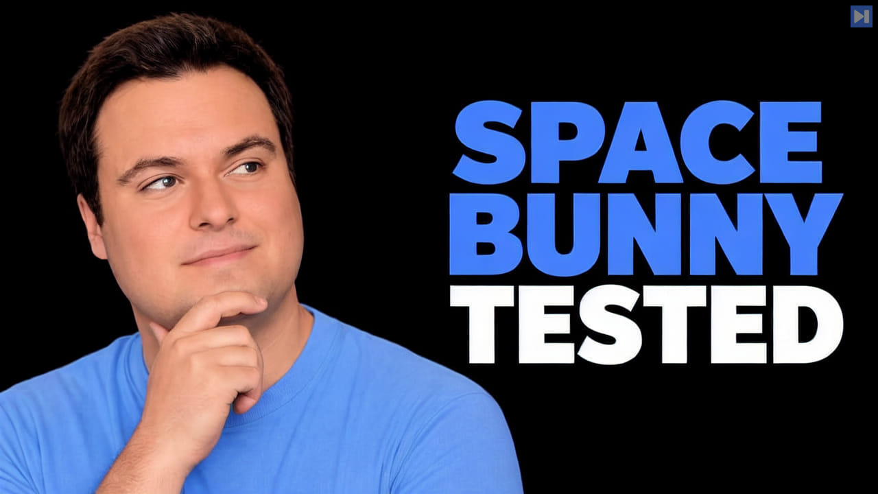 Bijan Bowen in a blue top beside the blue and white headline SPACE BUNNY TESTED on black.