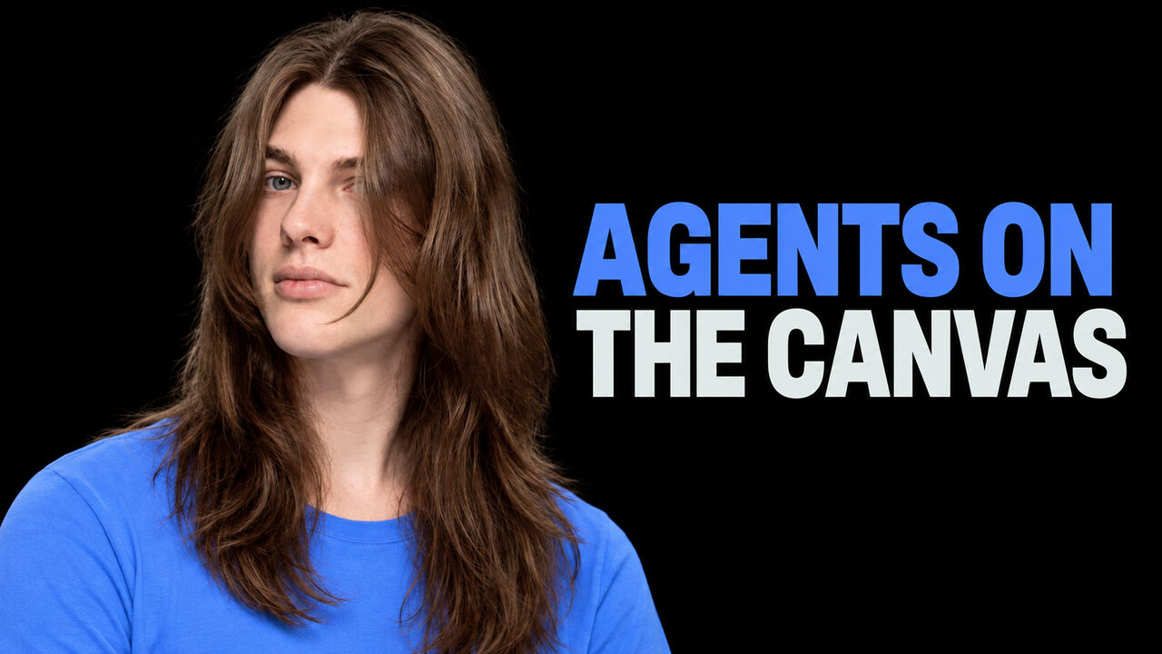 Max Drake beside a visual canvas where AI agents coordinate connected tasks