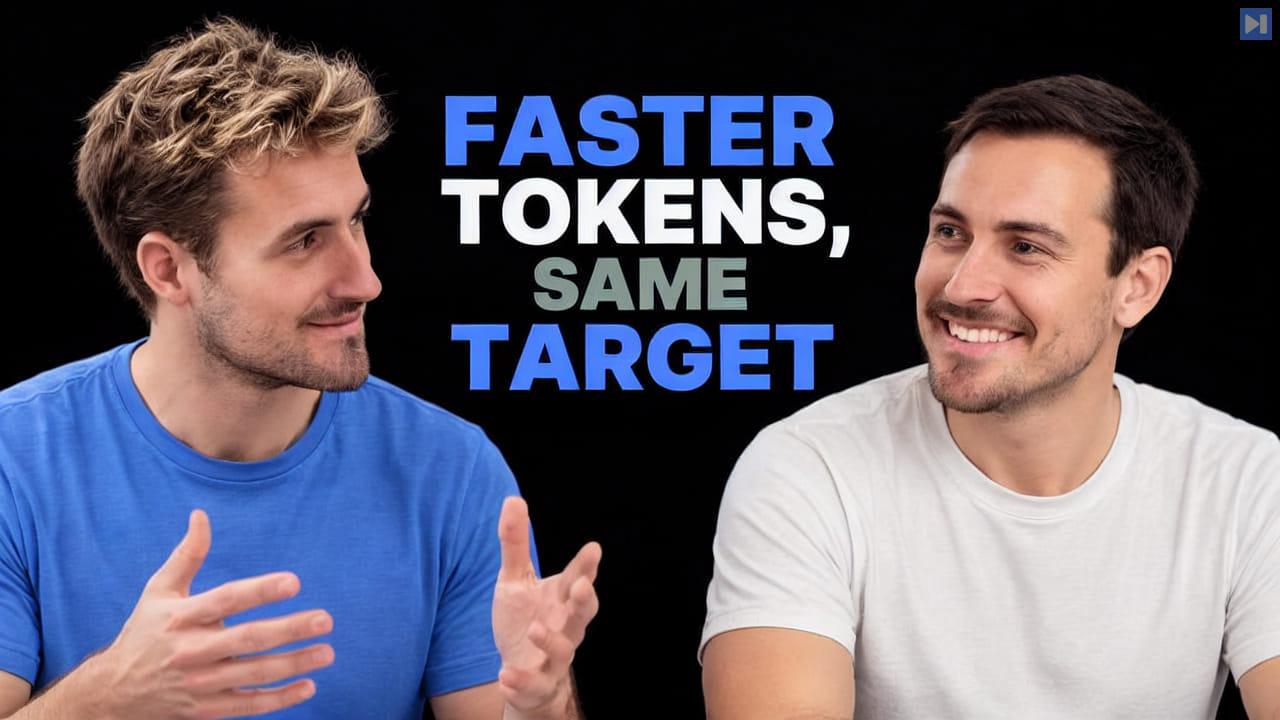 Pierce Freeman and Richard Diehl Martinez in blue and white tops against black, alongside the blue and white headline "FASTER TOKENS, SAME TARGET".