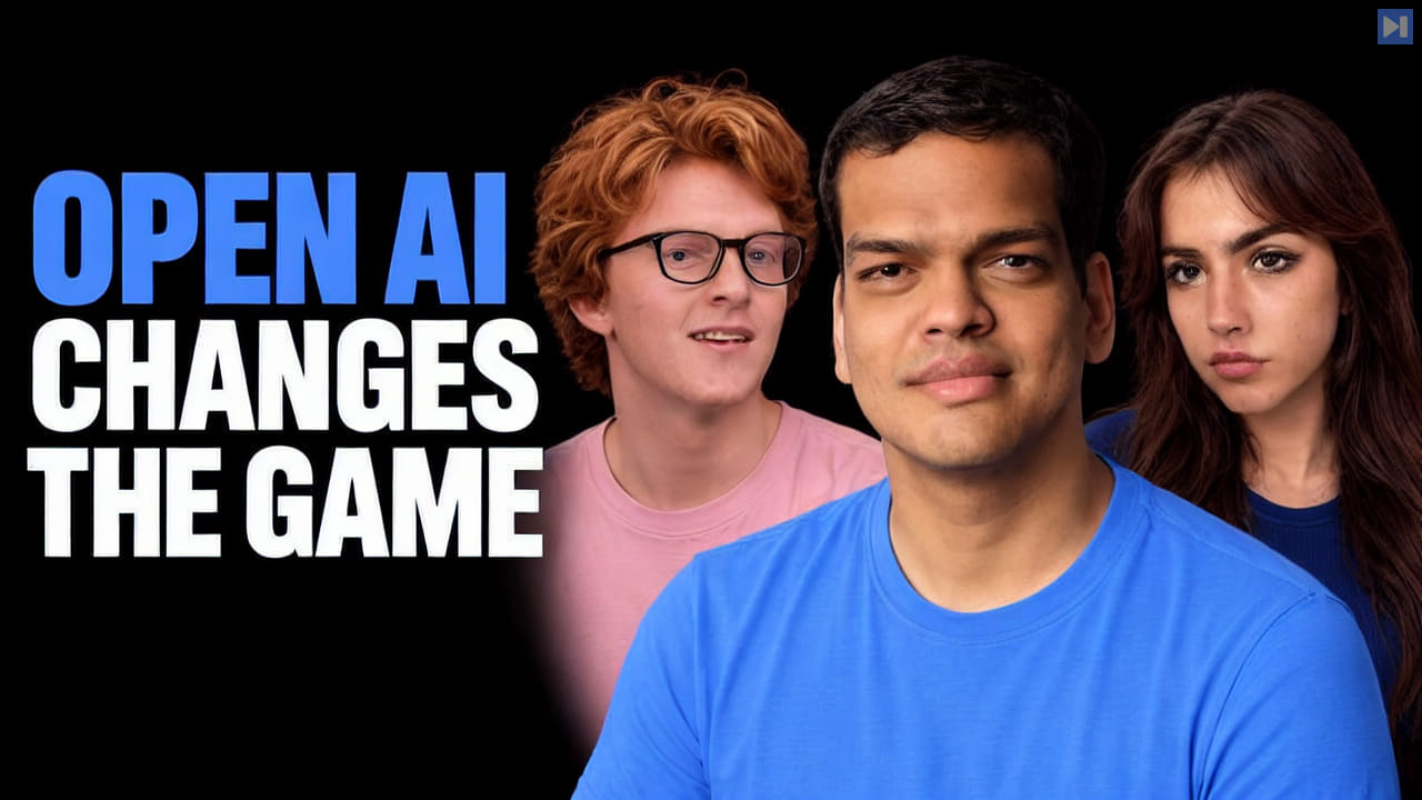 Sriram Krishnan, Theo Jaffee and Sofia Puccini beside the blue and white headline Open AI Changes the Game against a black background.