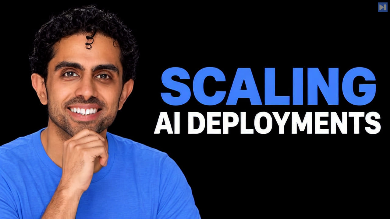 Sunny Rekhi in a blue top beside the blue and white headline SCALING AI DEPLOYMENTS on black.