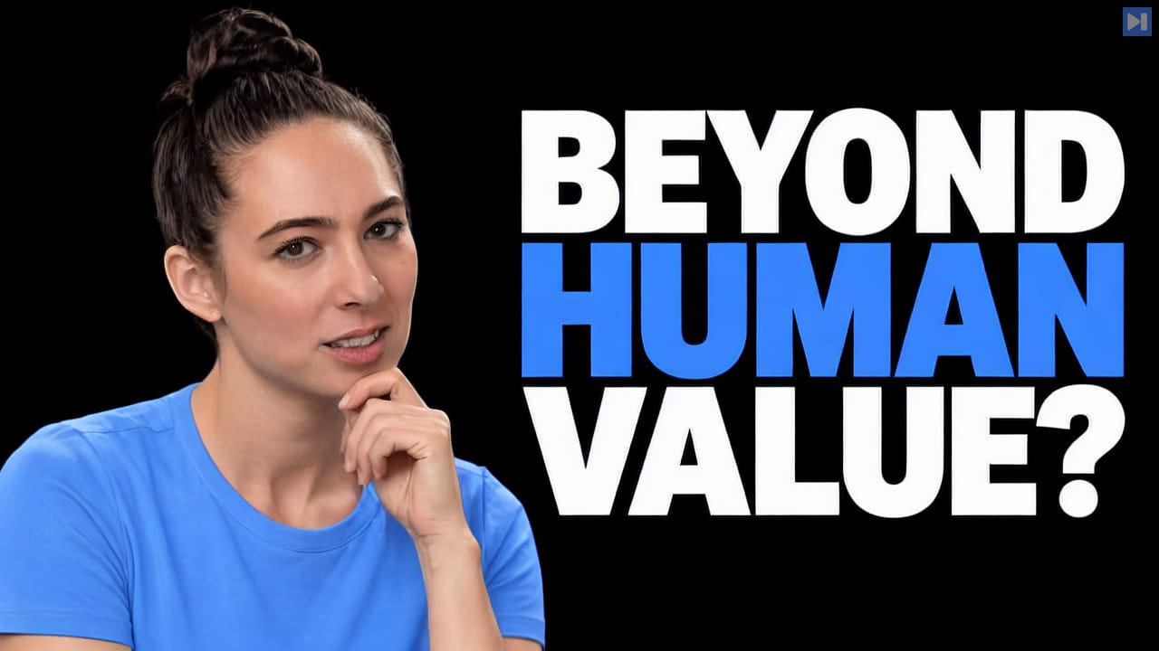 Ginevra Lily Davis beside the headline Beyond Human Value? on a black background.