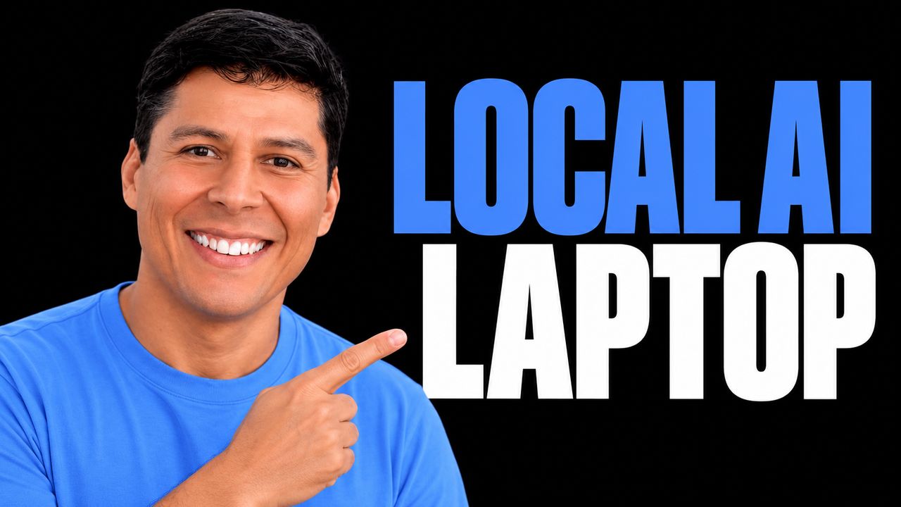 Ray Fernando against black beside the blue and white headline LOCAL AI LAPTOP.