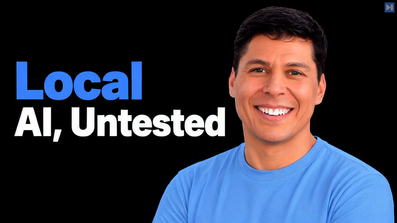 Ray Fernando in a blue top against black beside the blue-and-white headline “Local AI, Untested”.