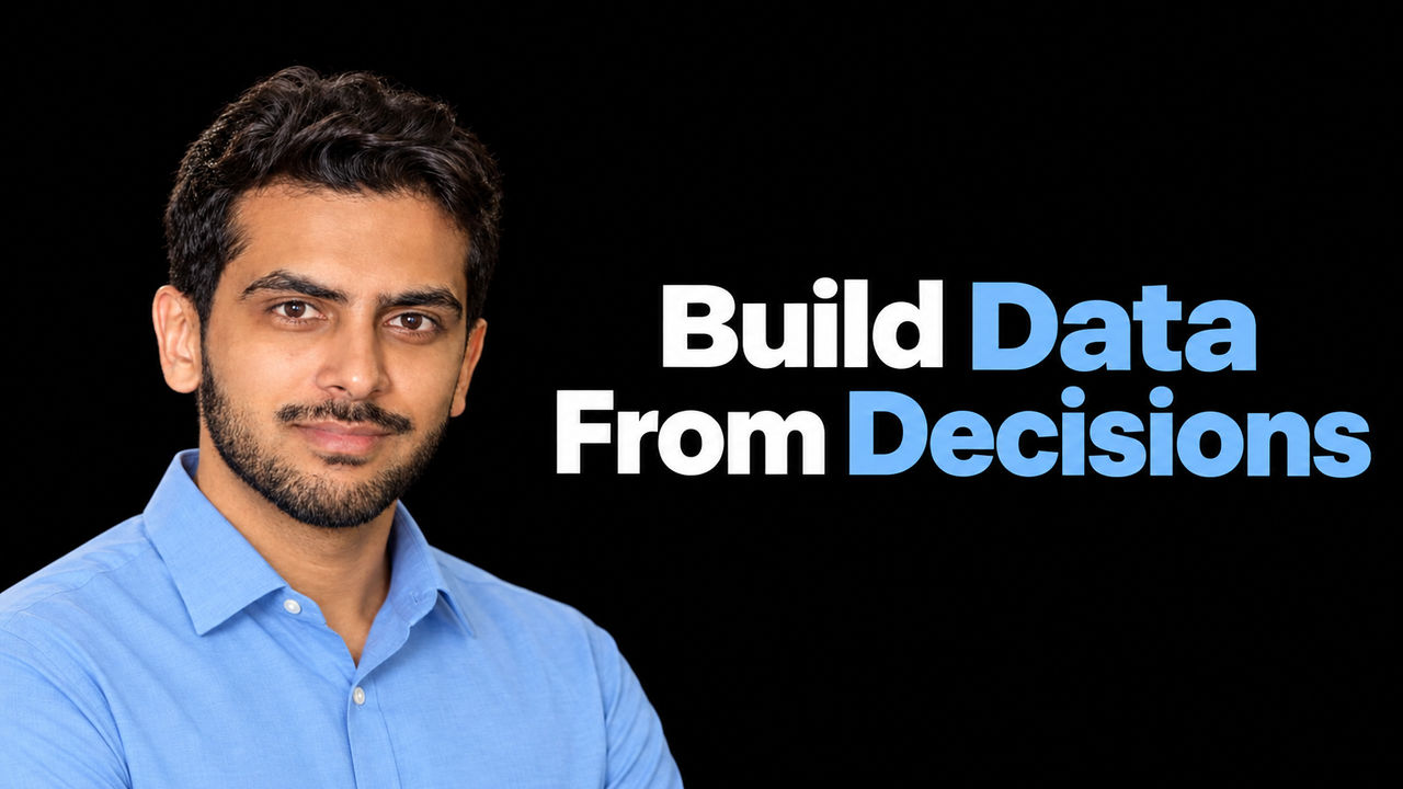 Anuj Iravane beside the headline Build Data From Decisions