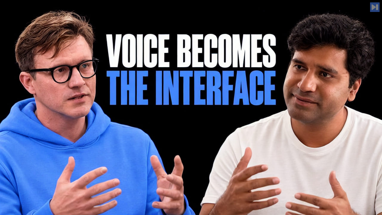 Pavan Muddireddy and Tim Scarfe beside an audio waveform flowing into a responsive AI assistant interface on a black background.