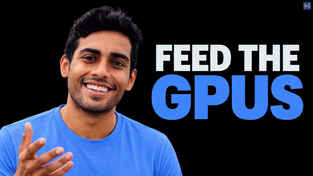 Tarun Sunkaraneni is shown beside the blue-and-white headline FEED THE GPUS on a black background.