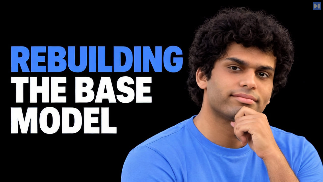 Varun Singh in a blue top beside the blue and white headline Rebuilding the Base Model on black.