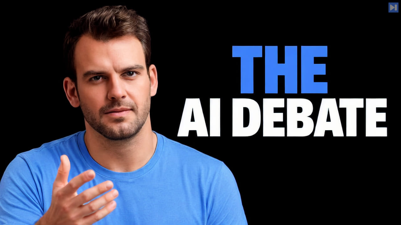 Nathaniel Whittemore beside the blue-and-white headline “THE AI DEBATE” on a black background.