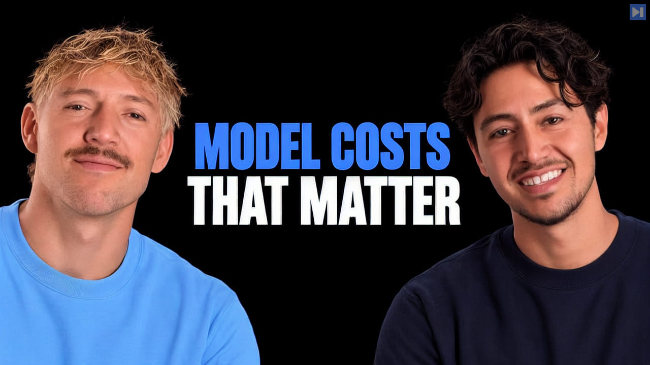 Jack Roberts on the left and Nick Saraev on the right, with blue and white text reading “Model costs that matter” on black.
