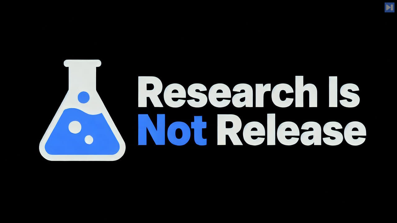 A simple flat research-path illustration beside the headline Research Is Not Release on black.