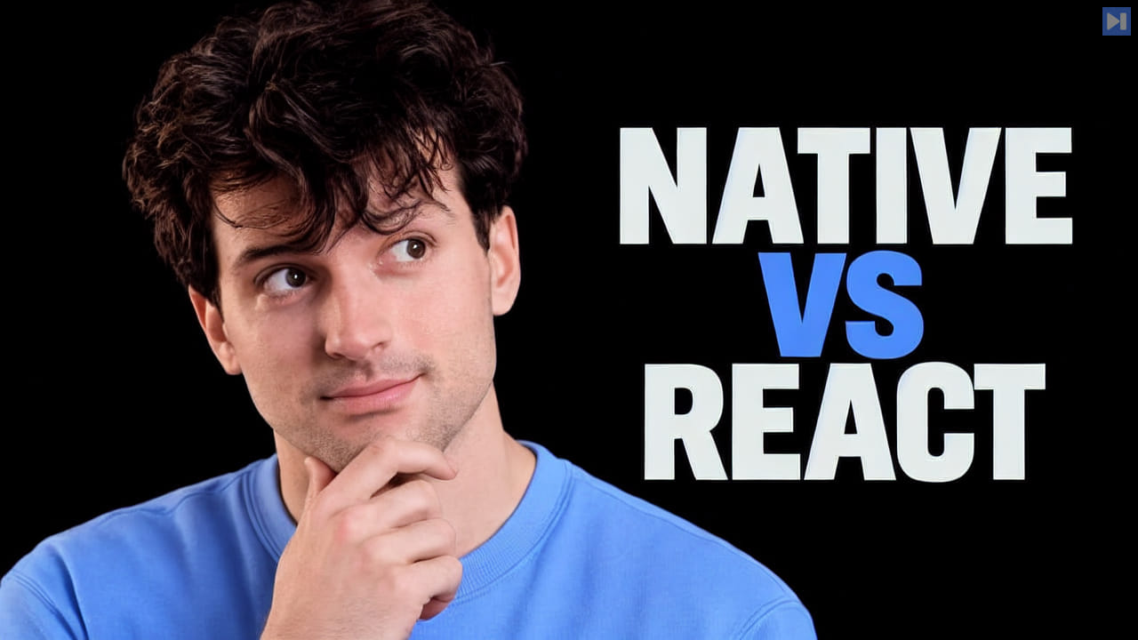 Theo Browne touches his chin beside off-white NATIVE and REACT lettering and a blue VS on black.