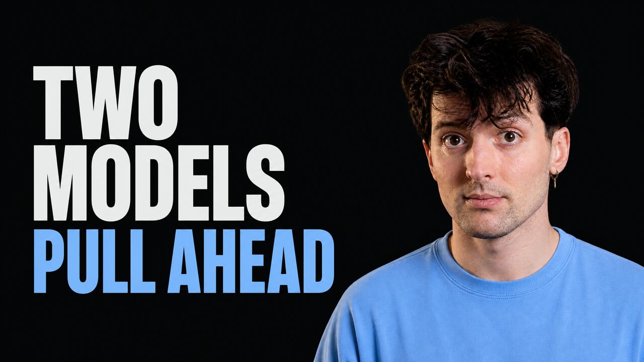 Theo Browne beside the words Two Models Pull Ahead