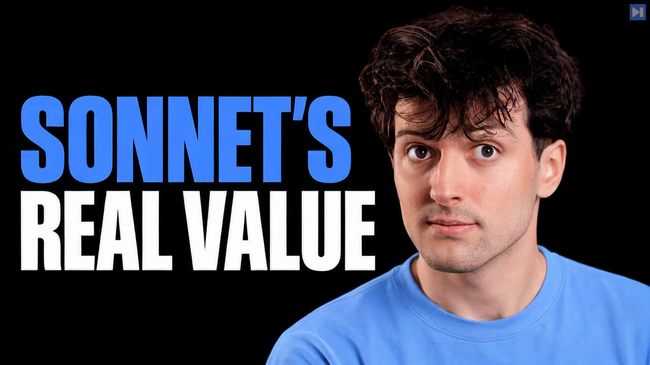 Theo Browne in a blue top beside the blue and white headline 'SONNET'S REAL VALUE' on black.
