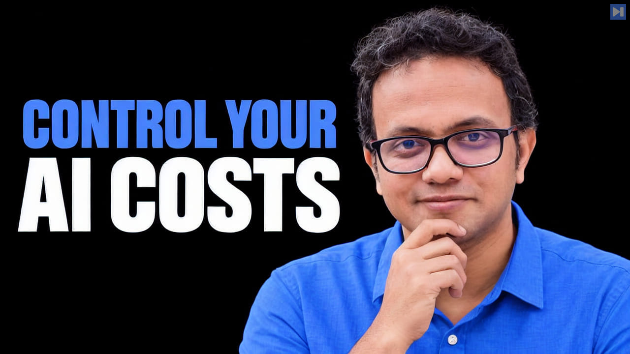 Thiyagarajan Maruthavanan in a photographic portrait on black beside the blue-and-white headline “CONTROL YOUR AI COSTS”.