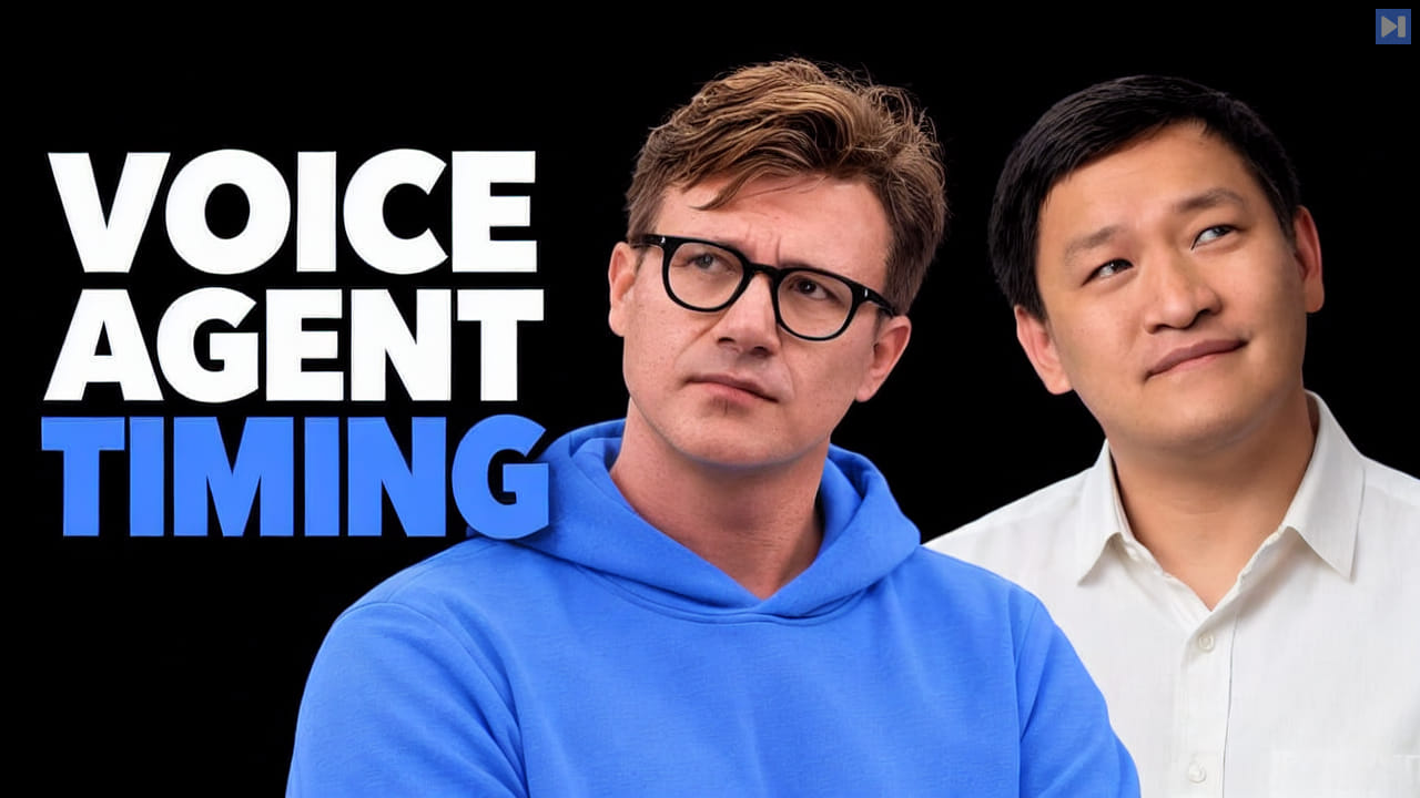 Tim Scarfe, Shawn Wen beside the blue and white headline VOICE AGENT TIMING on a black background.