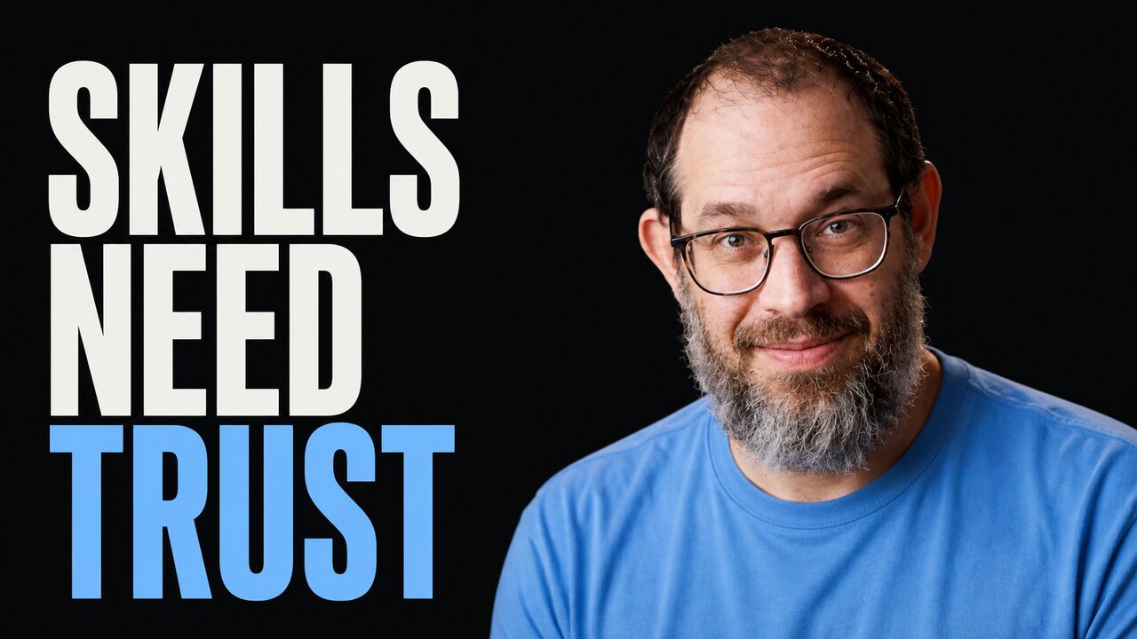 Portrait of Nate B. Jones beside the words Skills Need Trust