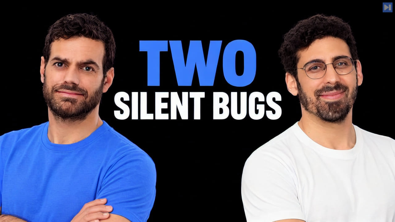 Portraits of Yuval Belfer and Asaf Gardin beside the blue-and-white headline "TWO SILENT BUGS" on a black background.