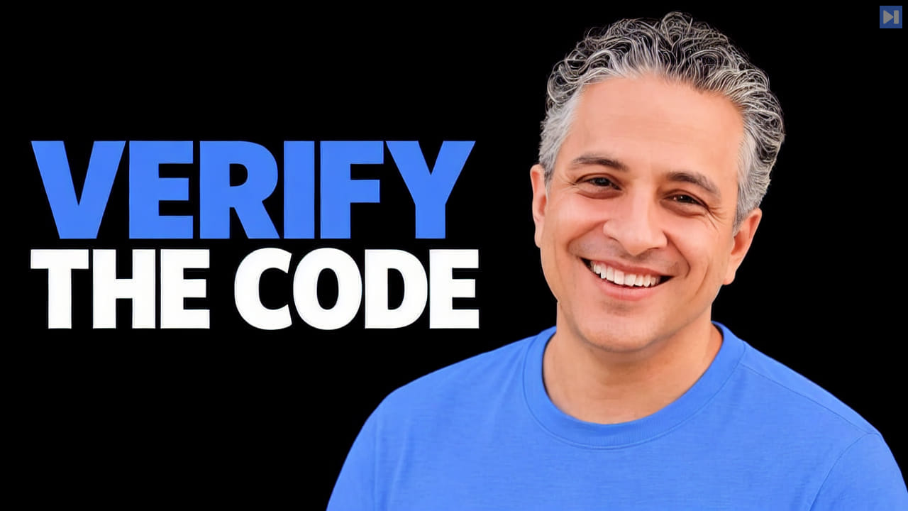 Tariq Shaukat against a black background beside the blue-and-white headline “VERIFY THE CODE”.