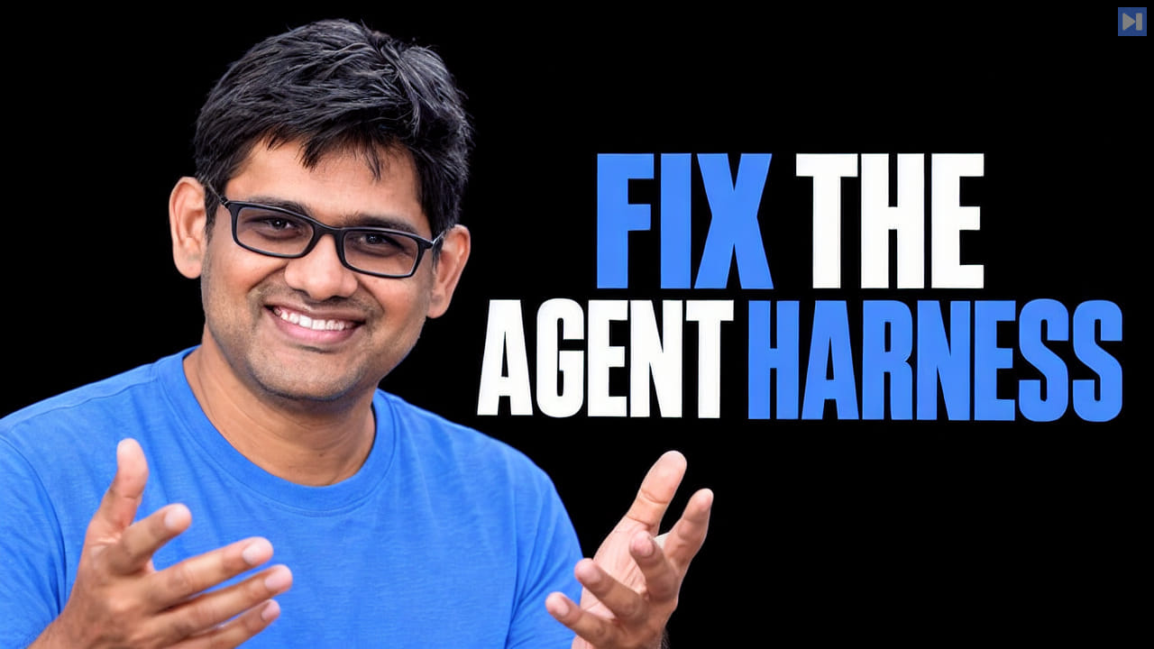 Vinoth Govindarajan against black beside the blue and white headline “FIX THE AGENT HARNESS”.