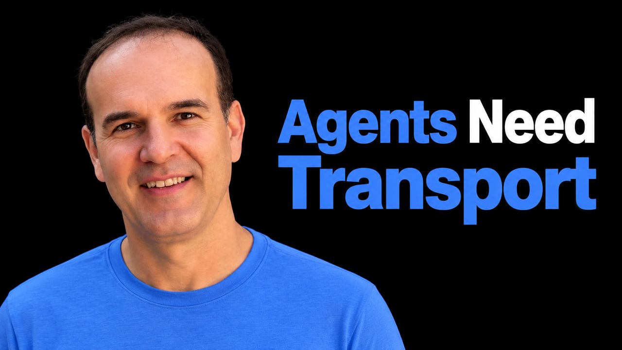 Vlad Luzin beside the blue and white headline Agents Need Transport on black.