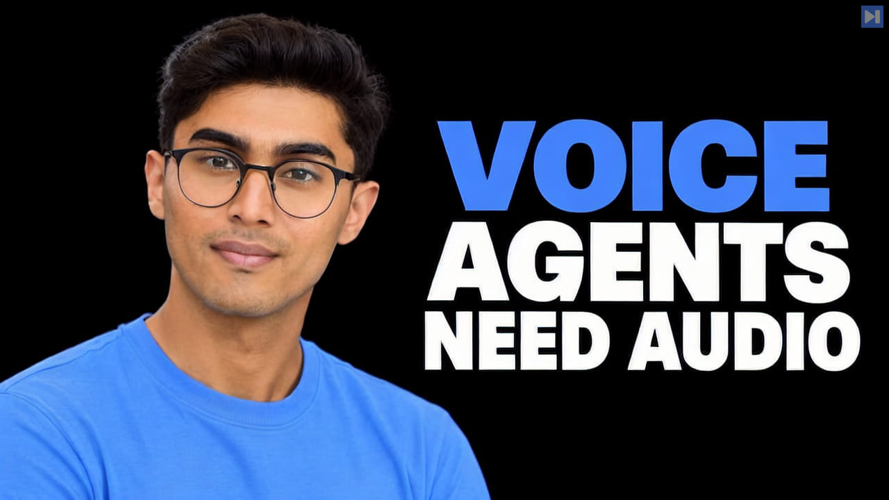Fuad Ali against a black background beside the blue-and-white headline “VOICE AGENTS NEED AUDIO”.