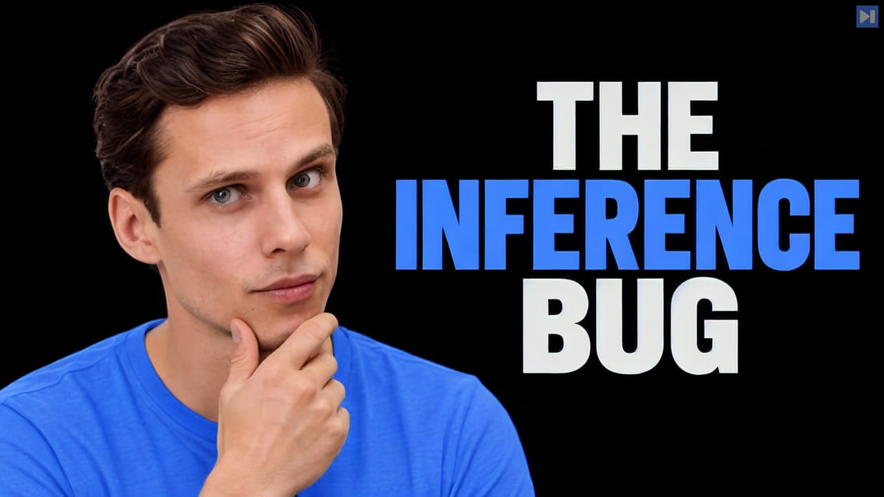 Filip Makraduli in a blue shirt rests his hand on his chin beside the white and blue headline THE INFERENCE BUG on black.