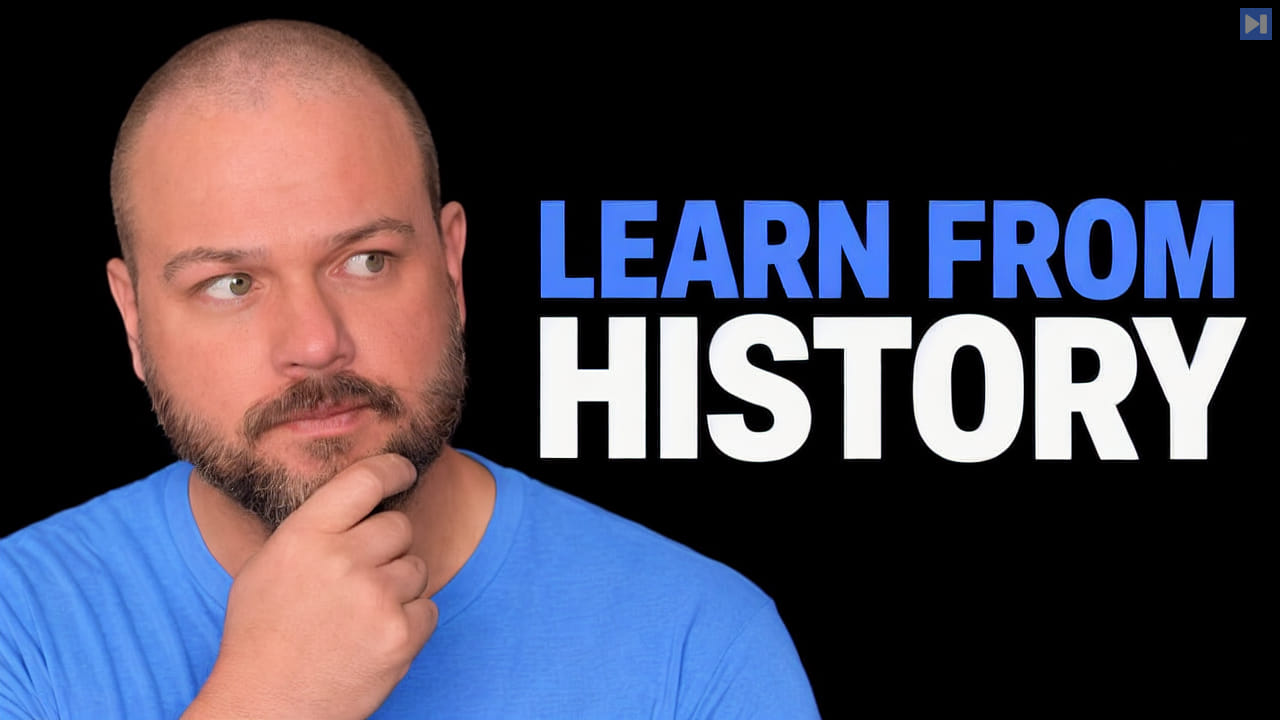 Wes Roth is shown beside the blue-and-white headline LEARN FROM HISTORY on a black background.