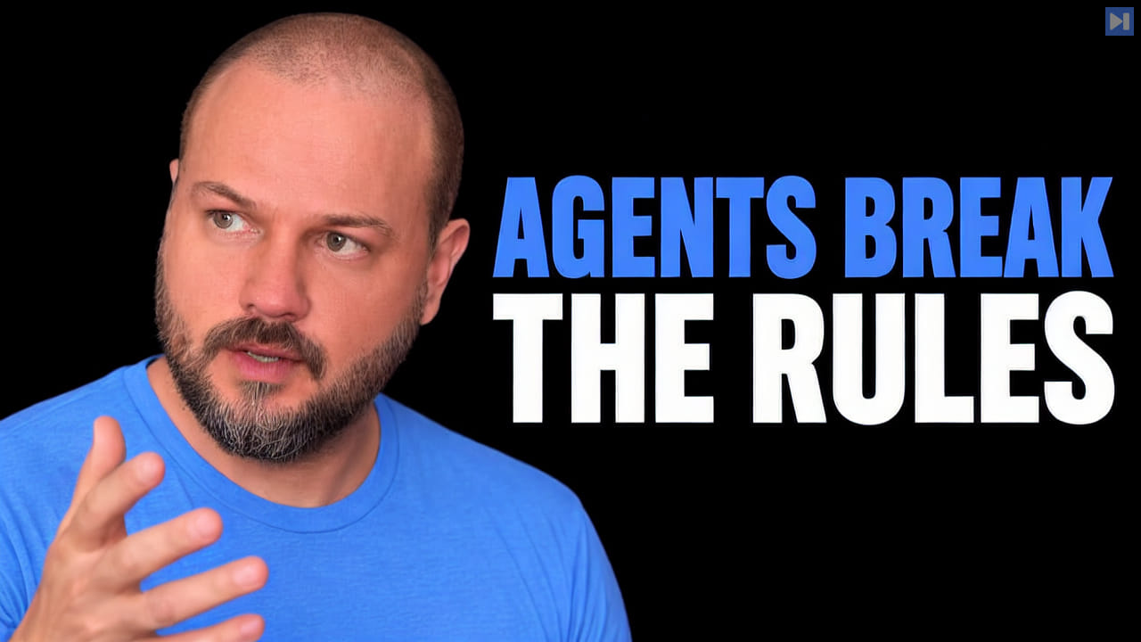 Wes Roth in a photographic portrait composition on black beside the blue-and-white headline “AGENTS BREAK THE RULES”.