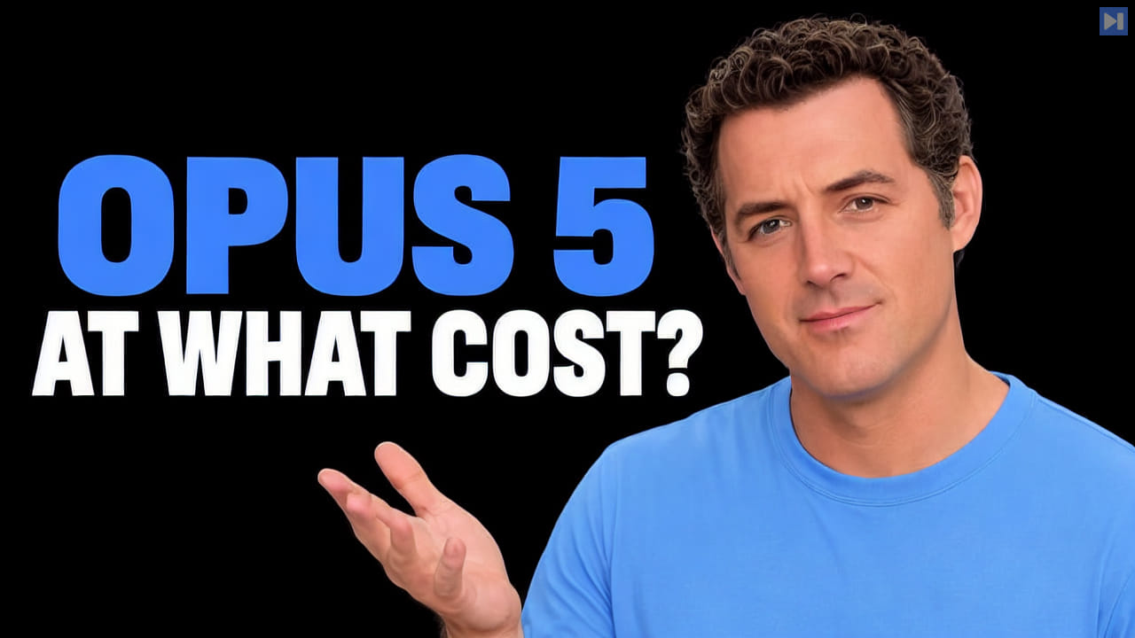Matthew Berman beside the blue-and-white headline “OPUS 5 AT WHAT COST?” on a black background.