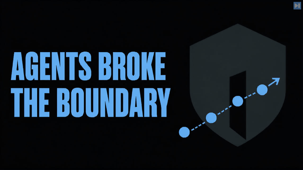 The words Agents Broke the Boundary beside a flat security shield illustration