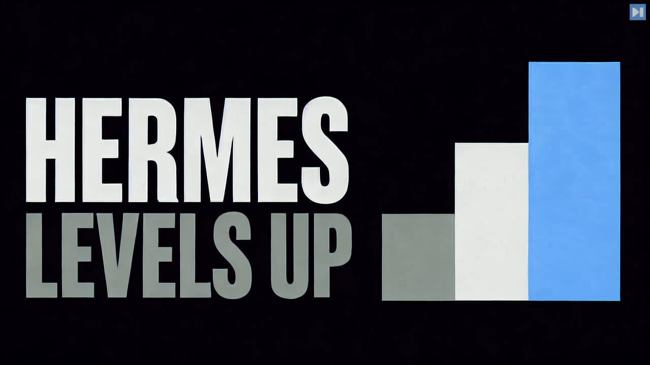 Three flat rising steps beside the words Hermes Levels Up