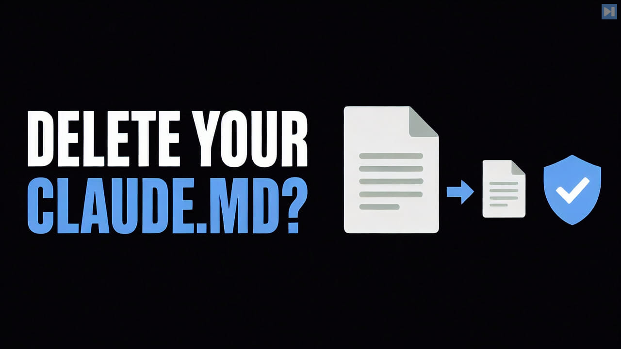 The words Delete Your CLAUDE.md beside a flat document reduction and verification shield
