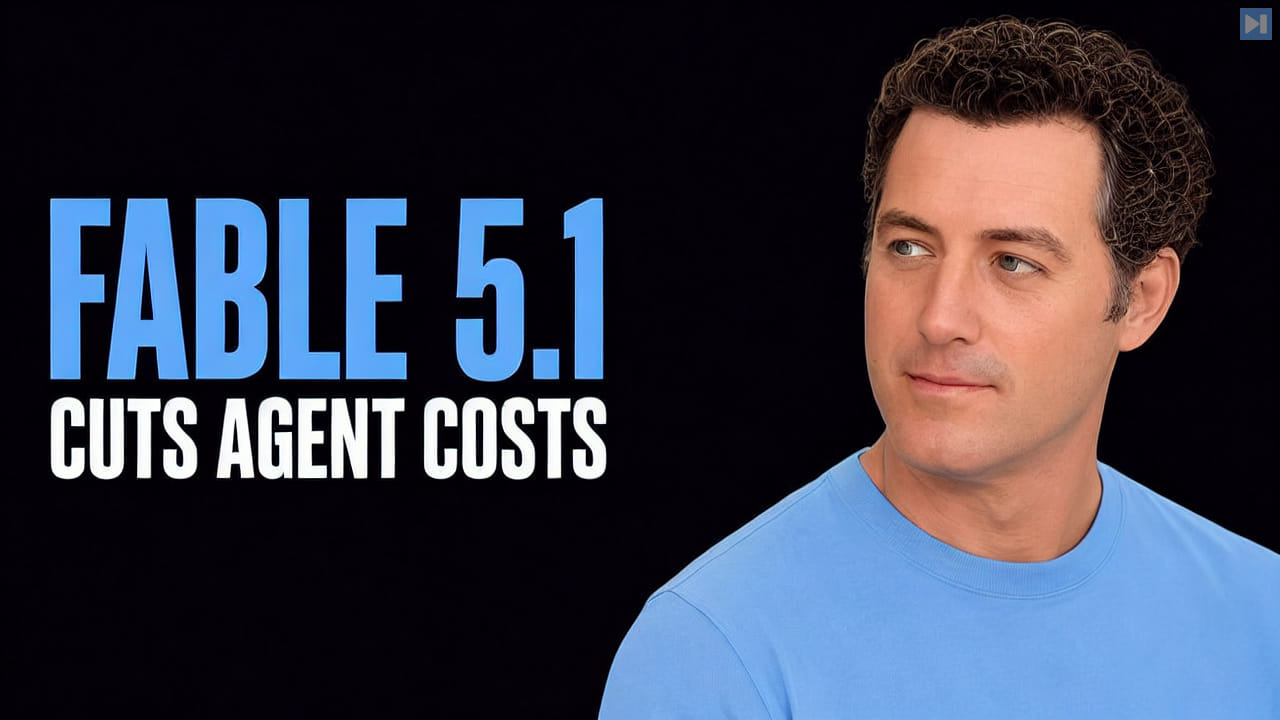 Matthew Berman beside the headline Fable 5.1 Cuts Agent Costs