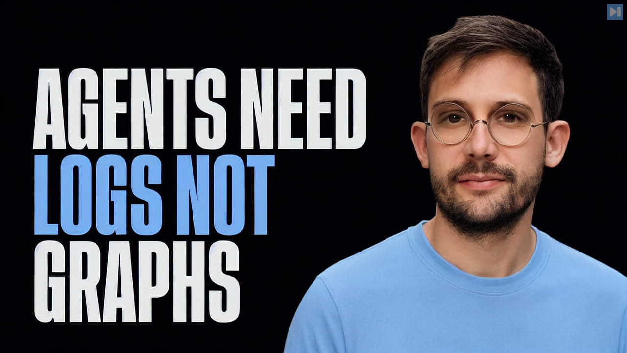 Rémi Louf beside the words Agents Need Logs Not Graphs