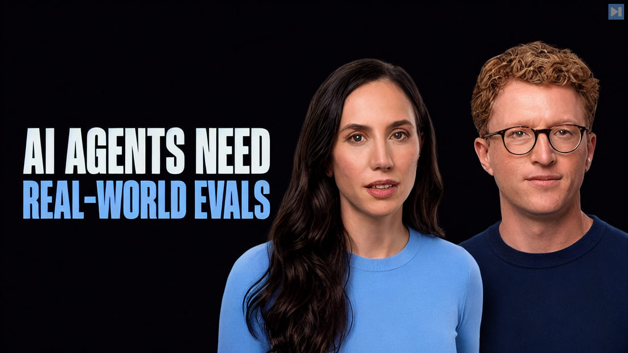 Larissa Schiavo and Max Anton Brewer beside the words AI Agents Need Real-World Evals