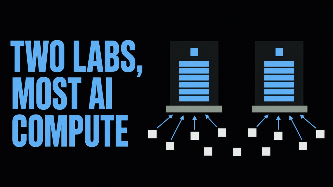 Two flat data-center blocks beside the words Two Labs, Most AI Compute