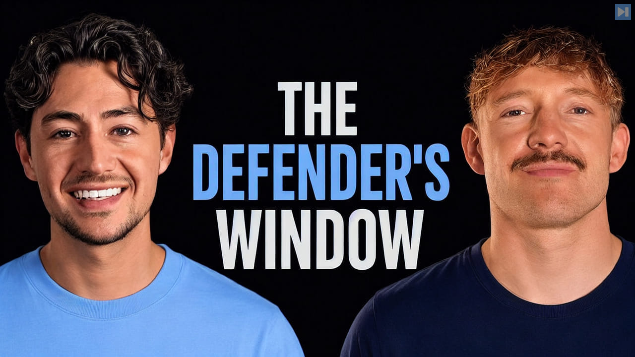 Nick Saraev and Jack Roberts beside the words The Defender's Window