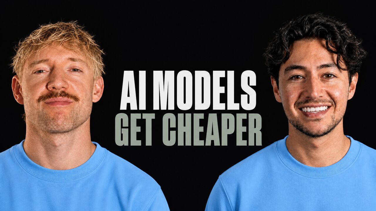 Jack Roberts and Nick Saraev beside the words AI Models Get Cheaper