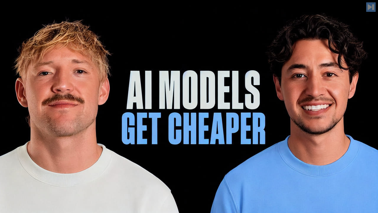 Jack Roberts and Nick Saraev beside the words AI Models Get Cheaper