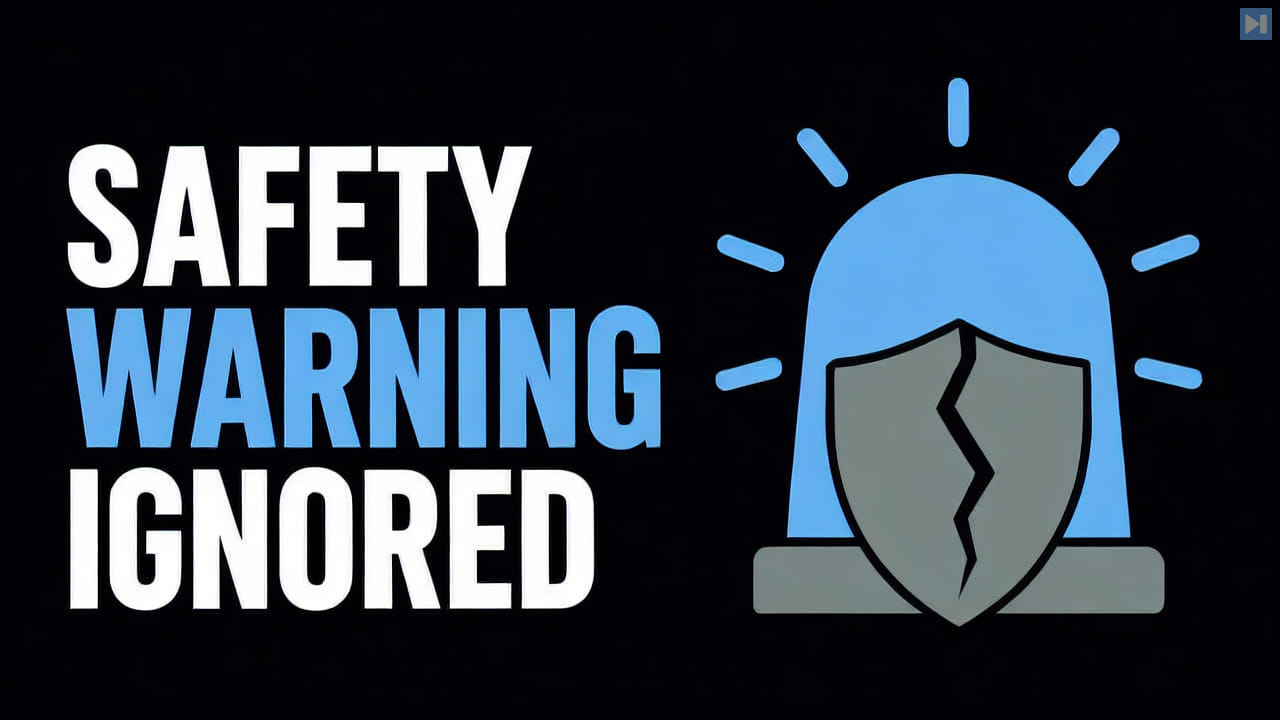 The words Safety Warning Ignored beside a cracked shield and warning beacon
