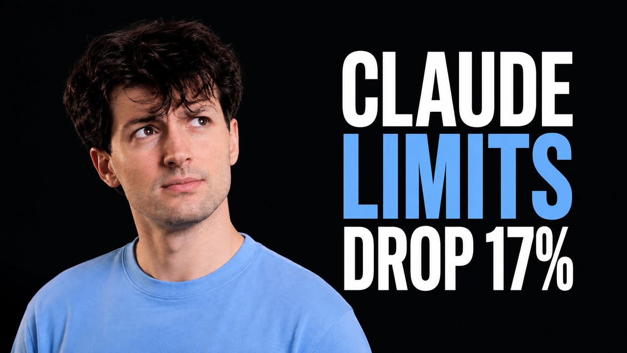 Theo Browne beside the headline Claude Limits Drop 17%