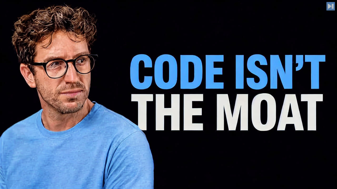 Greg Isenberg beside the words Code Isn't the Moat