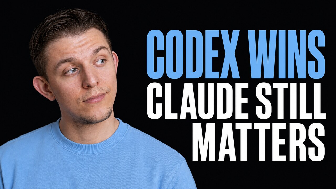 Riley Brown beside the words Codex Wins Claude Still Matters